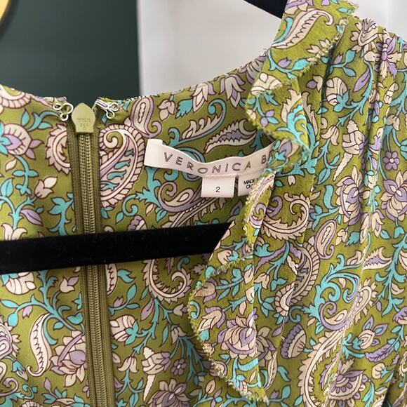 Veronica Beard Shala 100% Silk Green Paisley Mini Dress size 2 - Picture 3 of 5